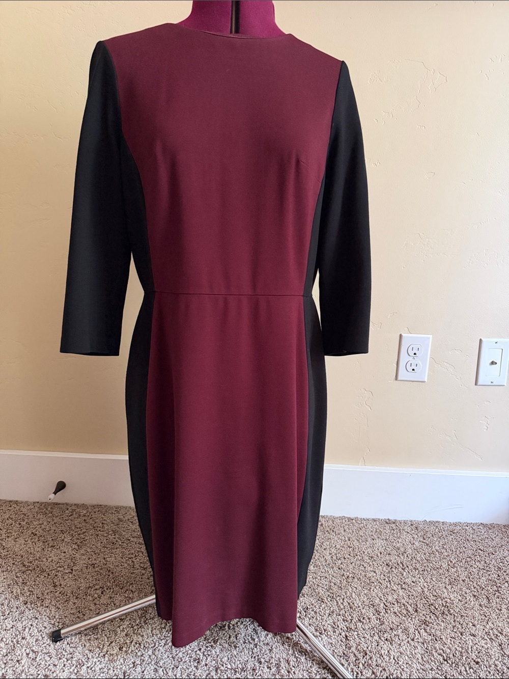 Talbots Burgundy and Black Colorblock Midi Dress